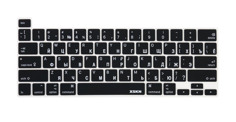 XSKN Russian/English Bilingual Black Silicone Keyboard Cover Skin for 2019 New MacBook Pro 16 inch A2141 and 2020 New MacBook Pro 13.3 inch A2338 M1/A2251/A2289 with Touch Bar & Touch ID US Version - Image 1